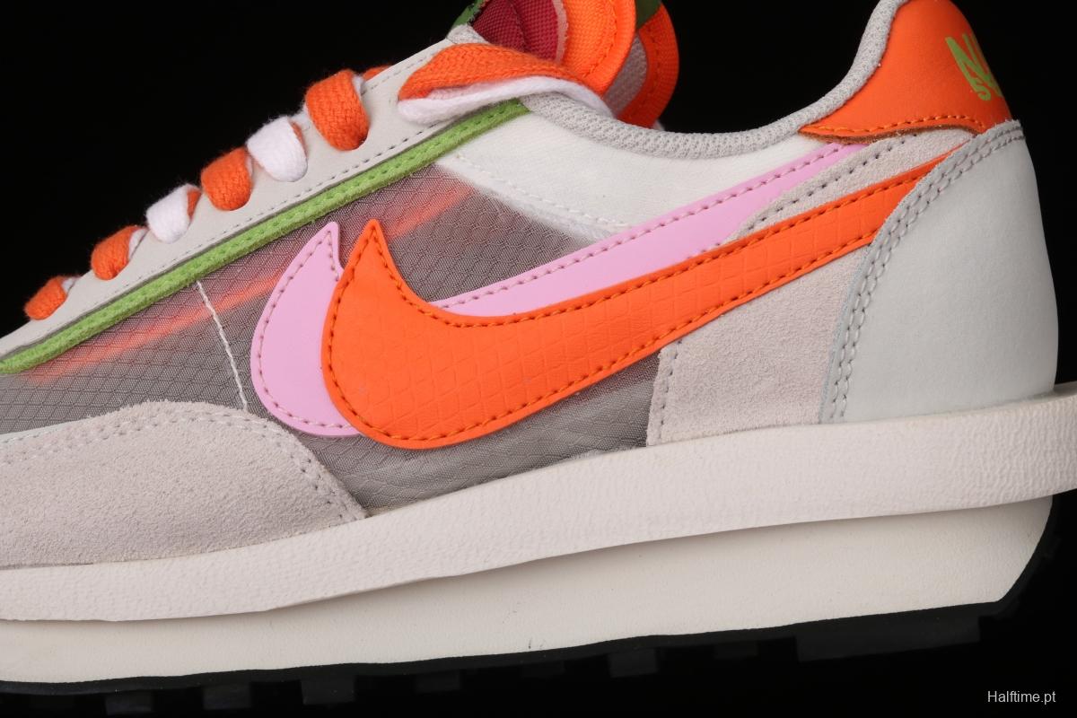 Sacai x NIKE LVD Waffle Daybreak co-signed catwalk style transparent net stitching double hook Swoosh running shoes DH1347-100