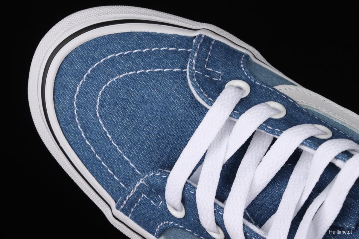 Vans Sk8-Hi Tapered series denim blue matching ultra-thin canvas high upper shoes VN0A3MV8Q691