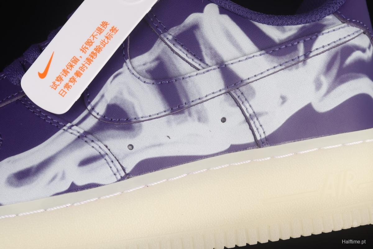 NIKE Air Force 120th 07 Skeleton QS Halloween black and purple luminous skeleton limited casual board shoes CU8067-500