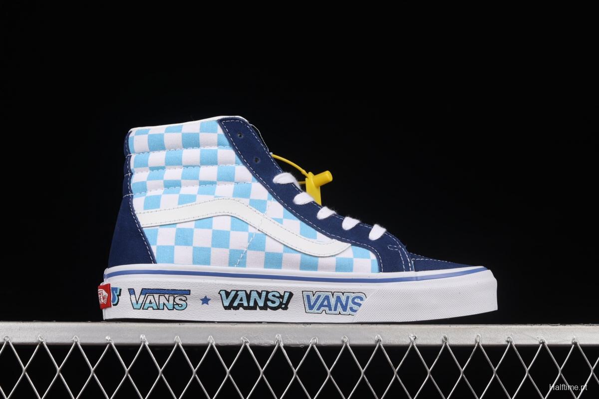 Vans SK8 Hi 38 DX Anaheim blue and white checkered high-top casual board shoes VN0A5KRIA5I