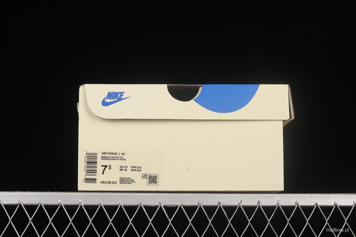 NIKE Air Force 1'07 Beige Blue Barb Low Top Casual Sneakers HG1136-022