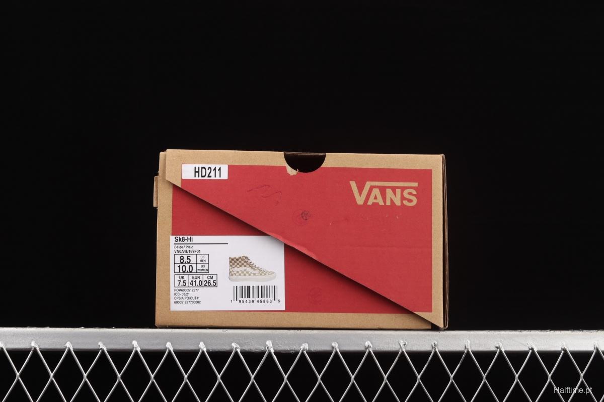 Vans SKate SK8-Hi milk brown plaid high-top professional skateboard shoes VN0A4U169F01