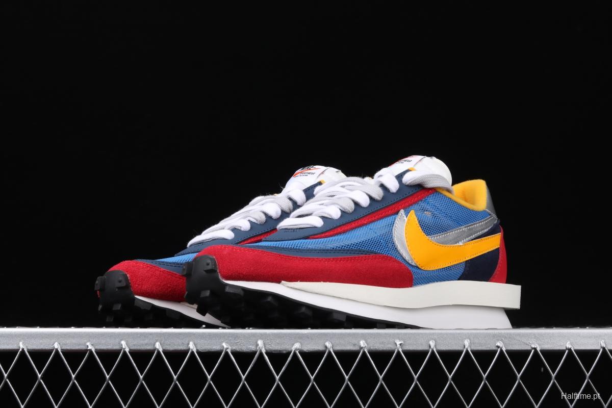 Sacai x NIKE LVD Waffle Daybreak co-signed catwalk style net gauze leather splicing double hook Swoosh running shoes BV0073-400