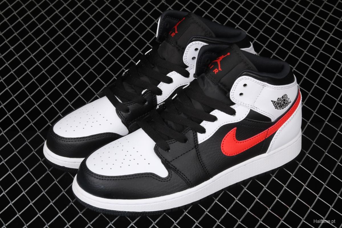 Air Jordan 1 Mid black white red hook Zhongbang basketball shoes 554725-075