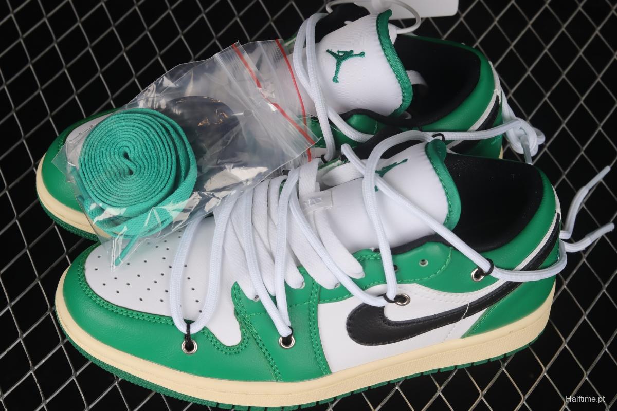 Air Jordan 1 Low Custom Edition White and Green Color Matching Deconstruction Sports Culture Basketball Shoes 553560-129