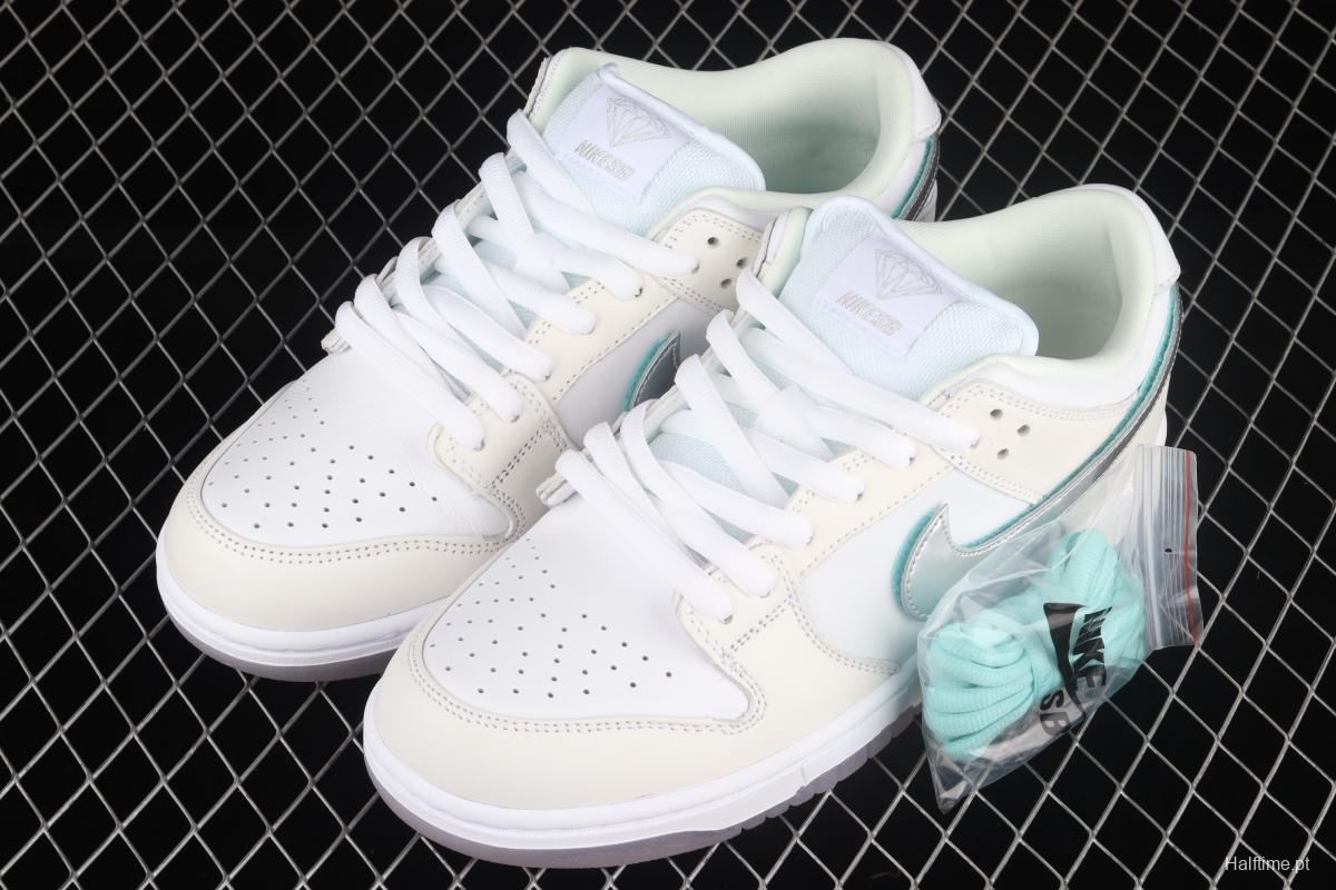 Diamond Supply Co x NIKE SB DUNK Low joint style white diamond SB rebound fashion casual board shoes BV1310-100