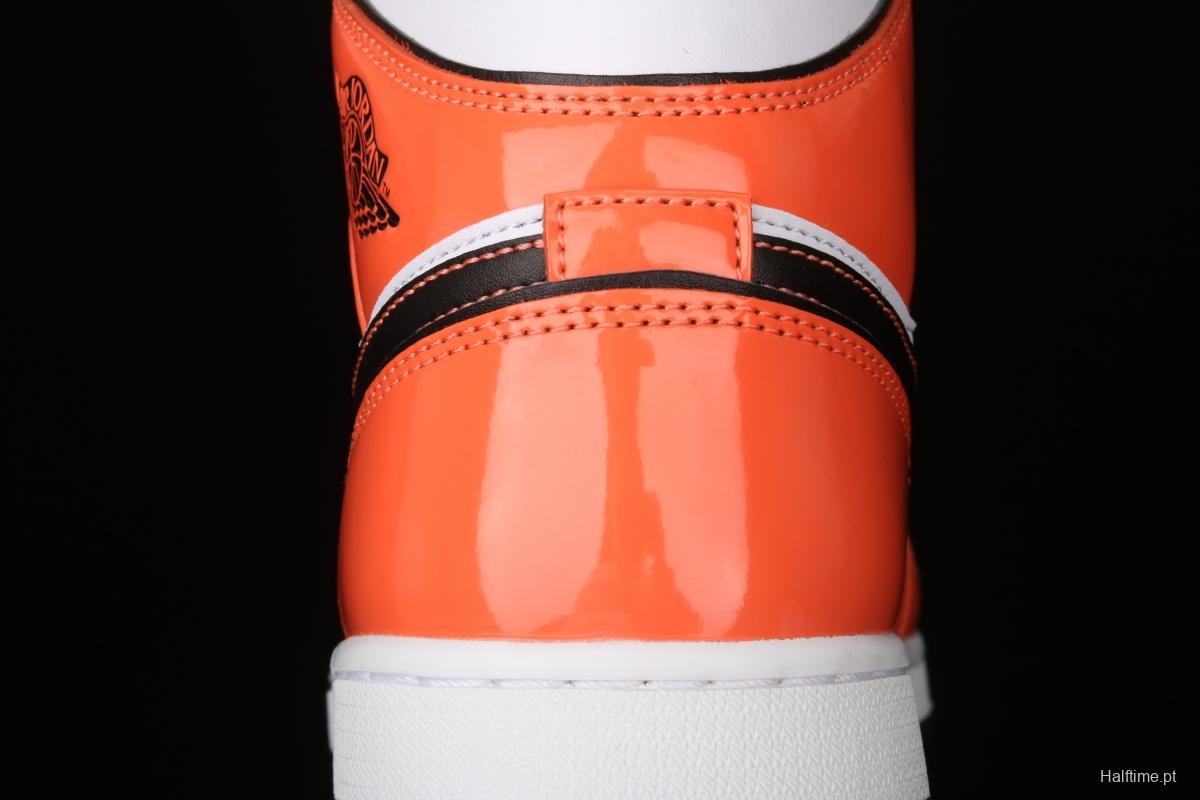 Air Jordan 1 Mid lacquered leather white orange Zhongbang basketball shoes DD6834-802