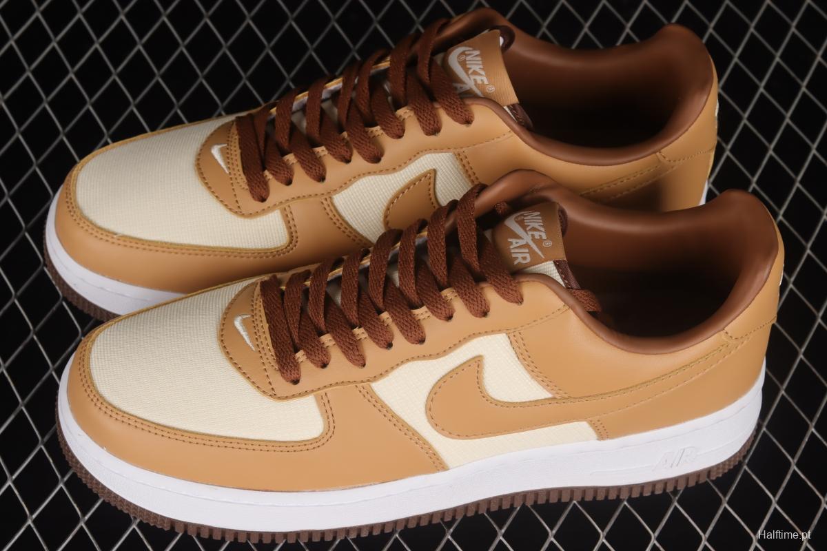 NIKE Air Force 1'07 Low milk tea brown canvas leather color matching low-top casual sneakers DJ6395-100