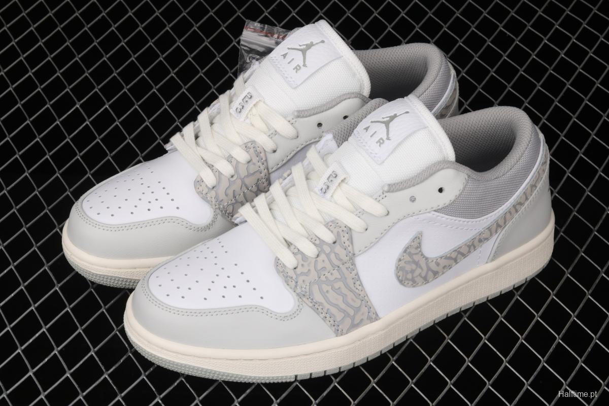 Air Jordan 1 Low Prm Elephant Print low side white ash explosion crack DH4269-100