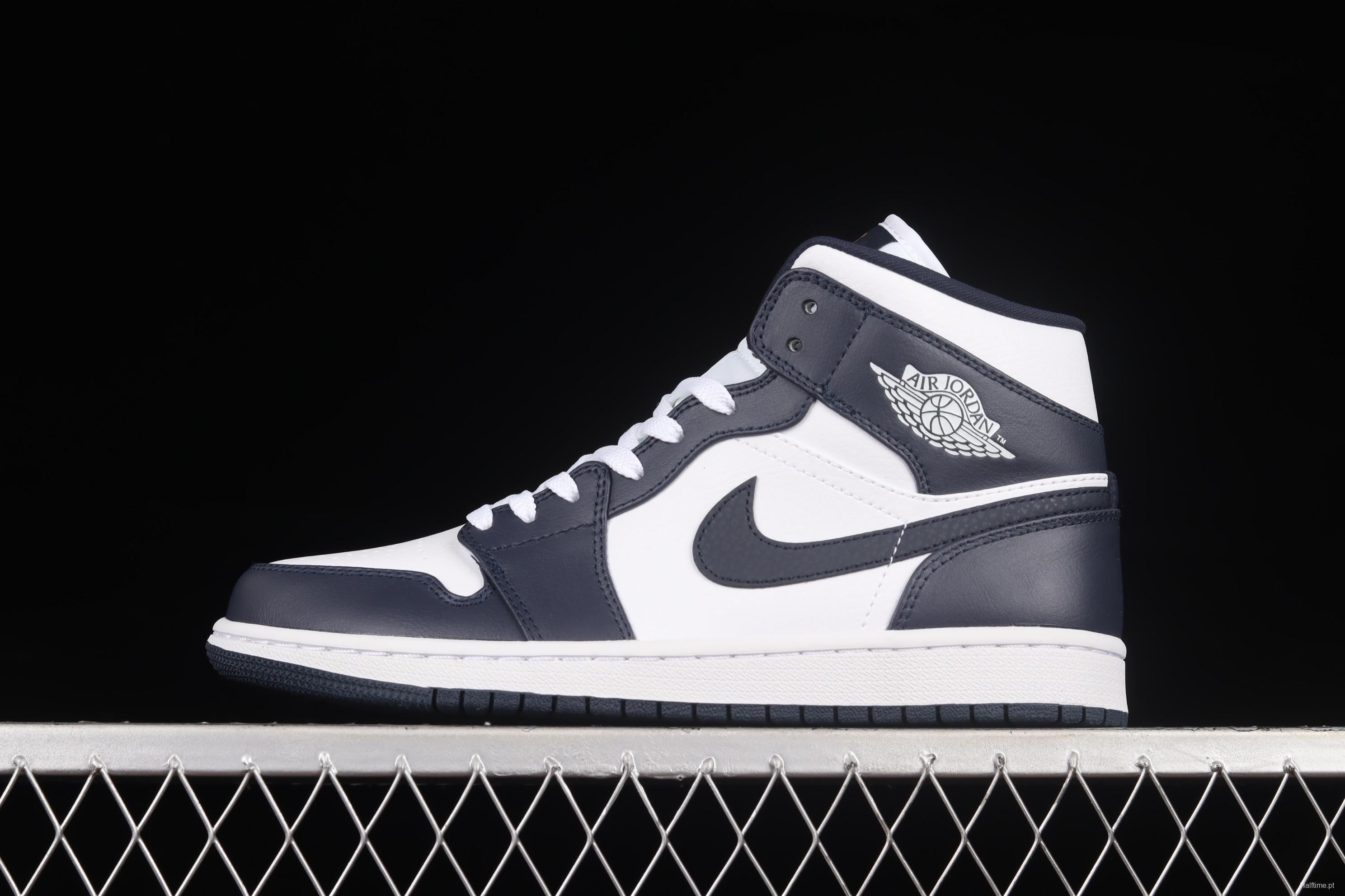 Air Jordan 1 Mid obsidian basketball shoes 554724-174