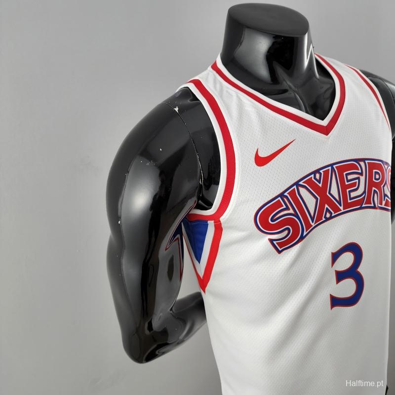 Rookie Philadelphia 76ers Iverson #3 White NBA Jersey 