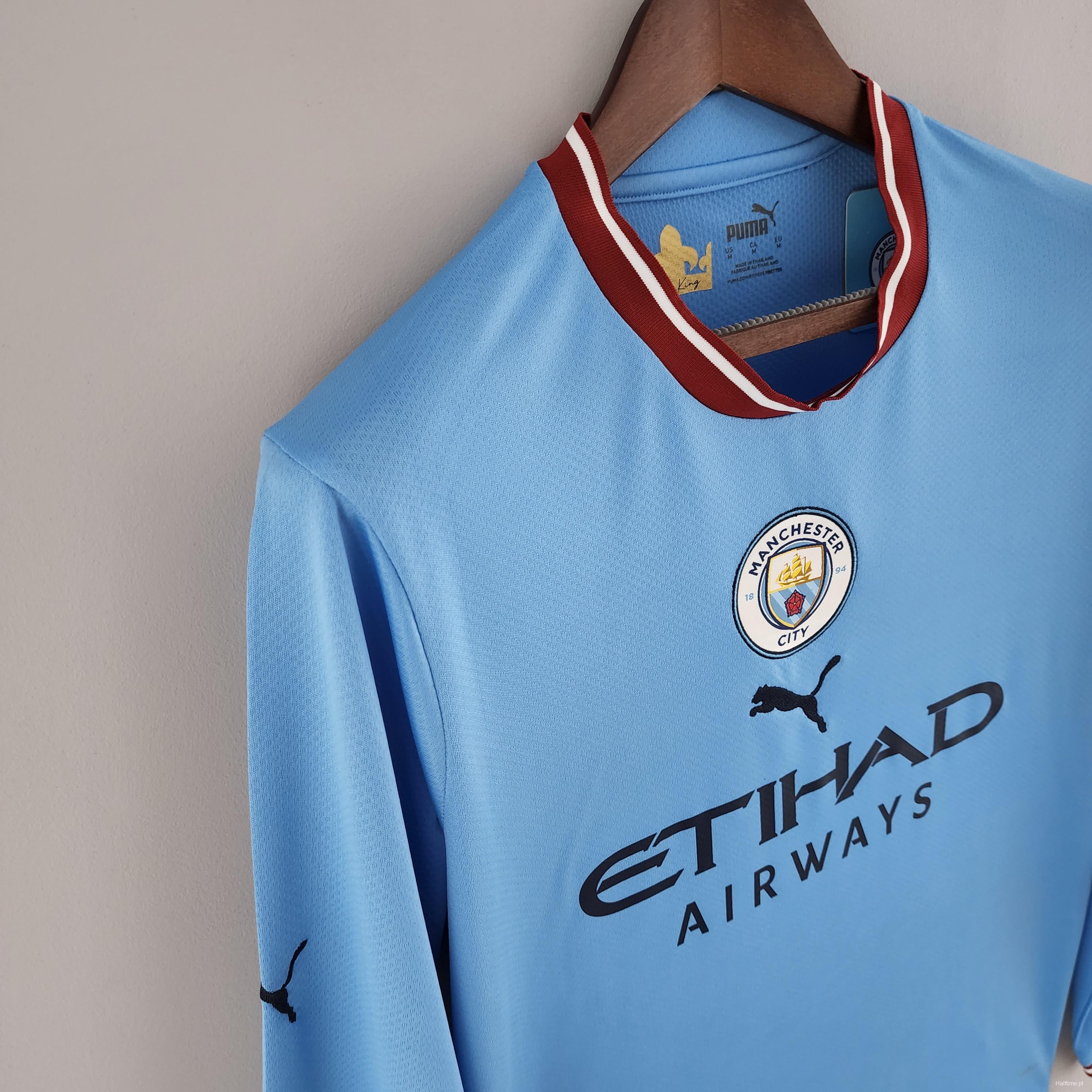 22/23 Long Sleeve Manchester City Home Soccer Jersey