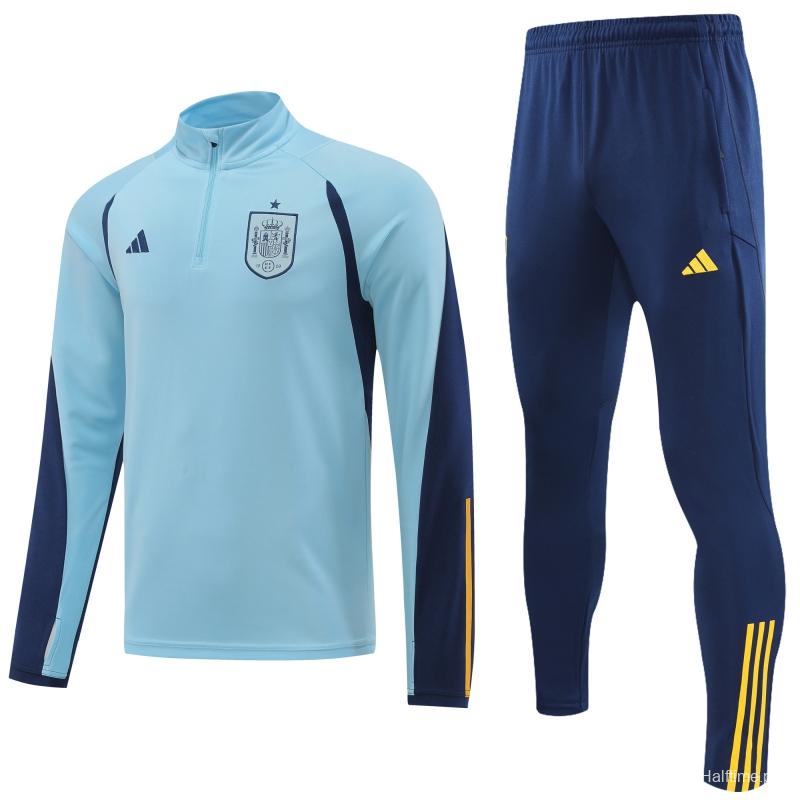 2022 Spain Blue Half Zipper Tracksuit