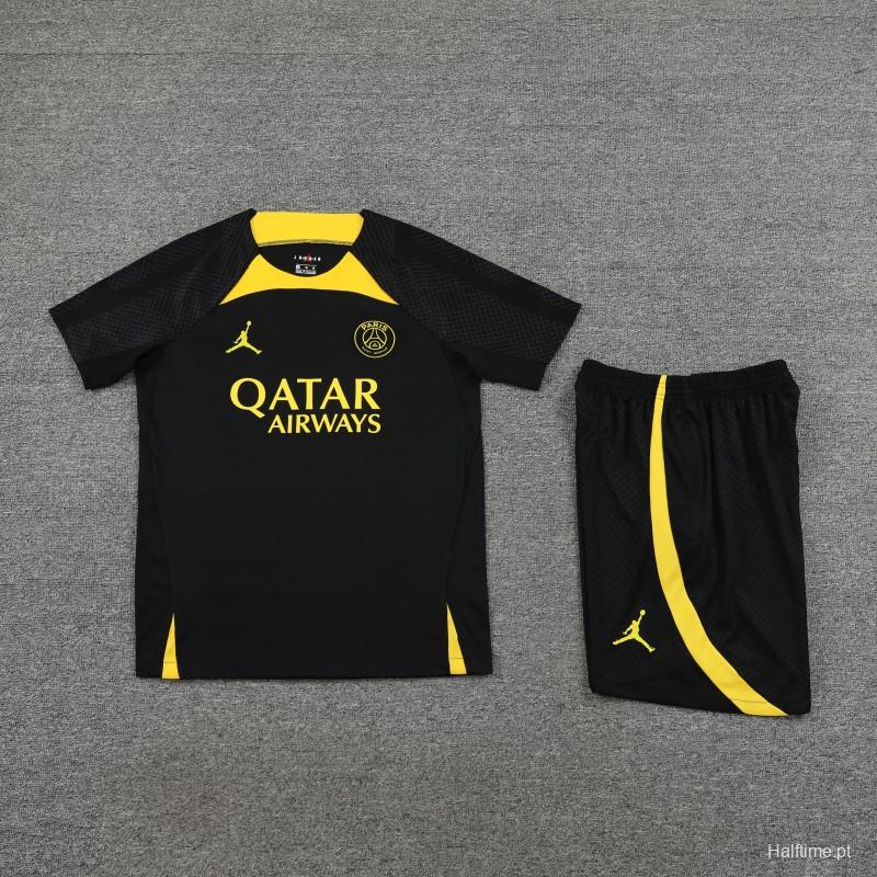 23-24 PSG Black Yellow Short Sleeve+Shorts