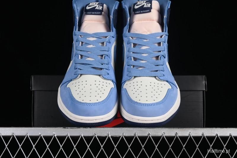 Nike Air Jordan 1 High OG "First in Flight" Basketball Shoes with UNC Blue and Yellow Accents - FD2596-400