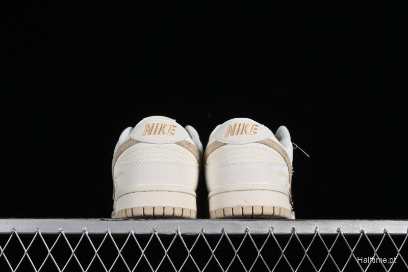 Nike SB Dunk Low LV Collaboration - Khaki Denim Anniversary High-End Custom Low-Top Casual Skate Shoes - XP3802-337