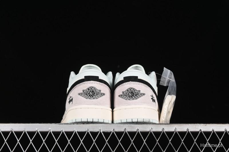 Nike Air Jordan 1 Low Stussy Collaboration - Black Blue Pigment Patchwork Retro Basketball Shoes - LJ6688-008