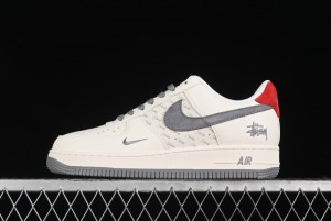 Nike Air Force 1 '07 Low Stussy Collaboration - English Beige Grey Red Low-Top Casual Sneakers - XZ3318-567