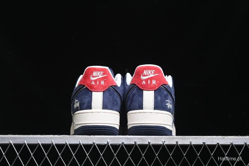 Nike Air Force 1 '07 Low Stussy Collaboration - Navy Red Print Casual Sneakers - XZ6188-350