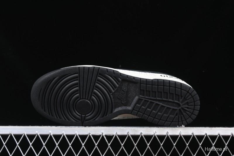 Nike SB Dunk Low Gucci Collaboration Black White Lettering Anniversary High-End Custom Low-Top Casual Skate Shoes - DJ2024-098