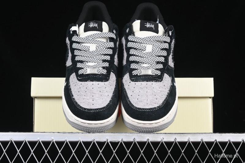 Nike Air Force 1 '07 Low Stussy Collaboration Black Grey Outsole Low-Top Casual Sneakers - SJ6698-017