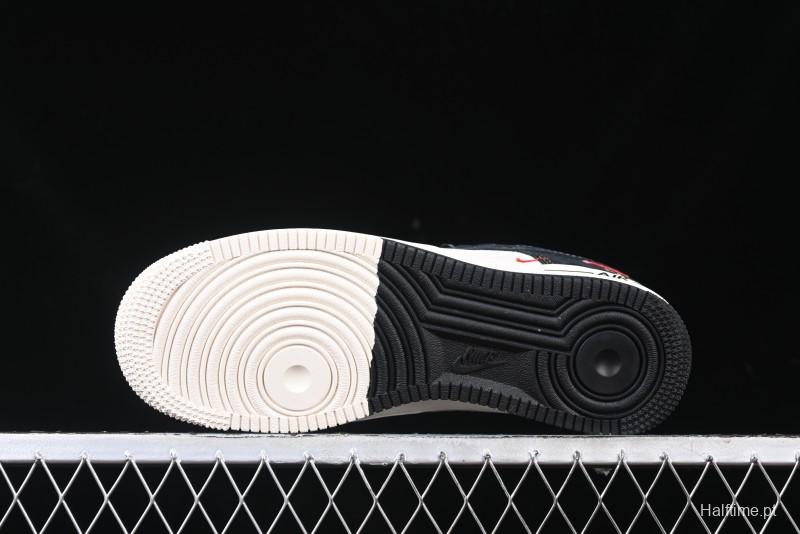 Nike Air Force 1 '07 Low Supreme Champion Collaboration Beige Black Mini Swoosh Casual Sneakers - SJ6698-019