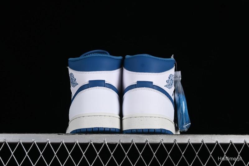 Nike Air Jordan 1 Mid Industrial Blue Basketball Shoes with Air Cushion - FN5215-141