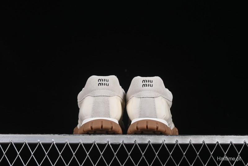 Miu Miu Suede Round Toe Lace-Up Women's Low-Top Casual Shoes in Beige - 99D4