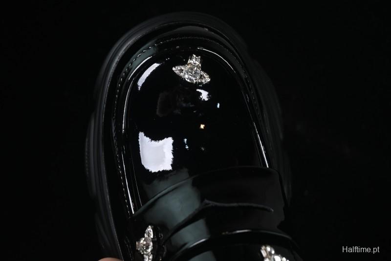 Black Patent Chunky Platform Loafers with Metal Embellishments