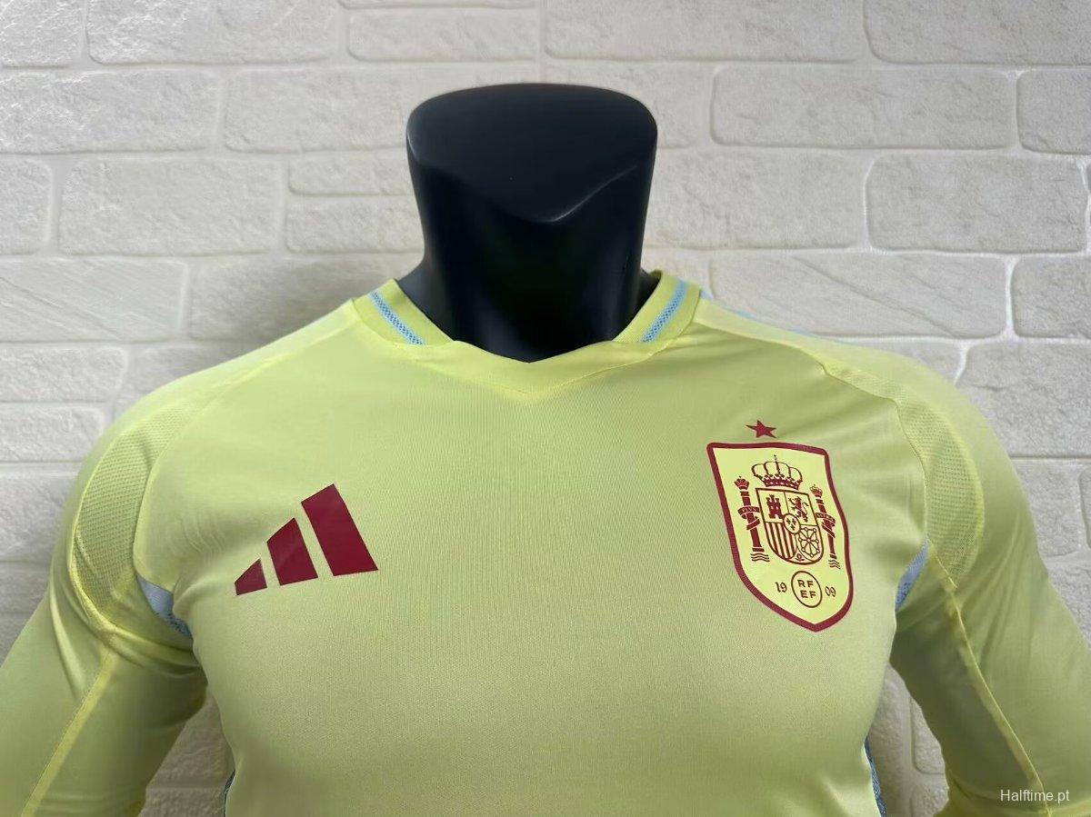 Player Version 2024 Spain Away Yellow Long Sleeve Jersey