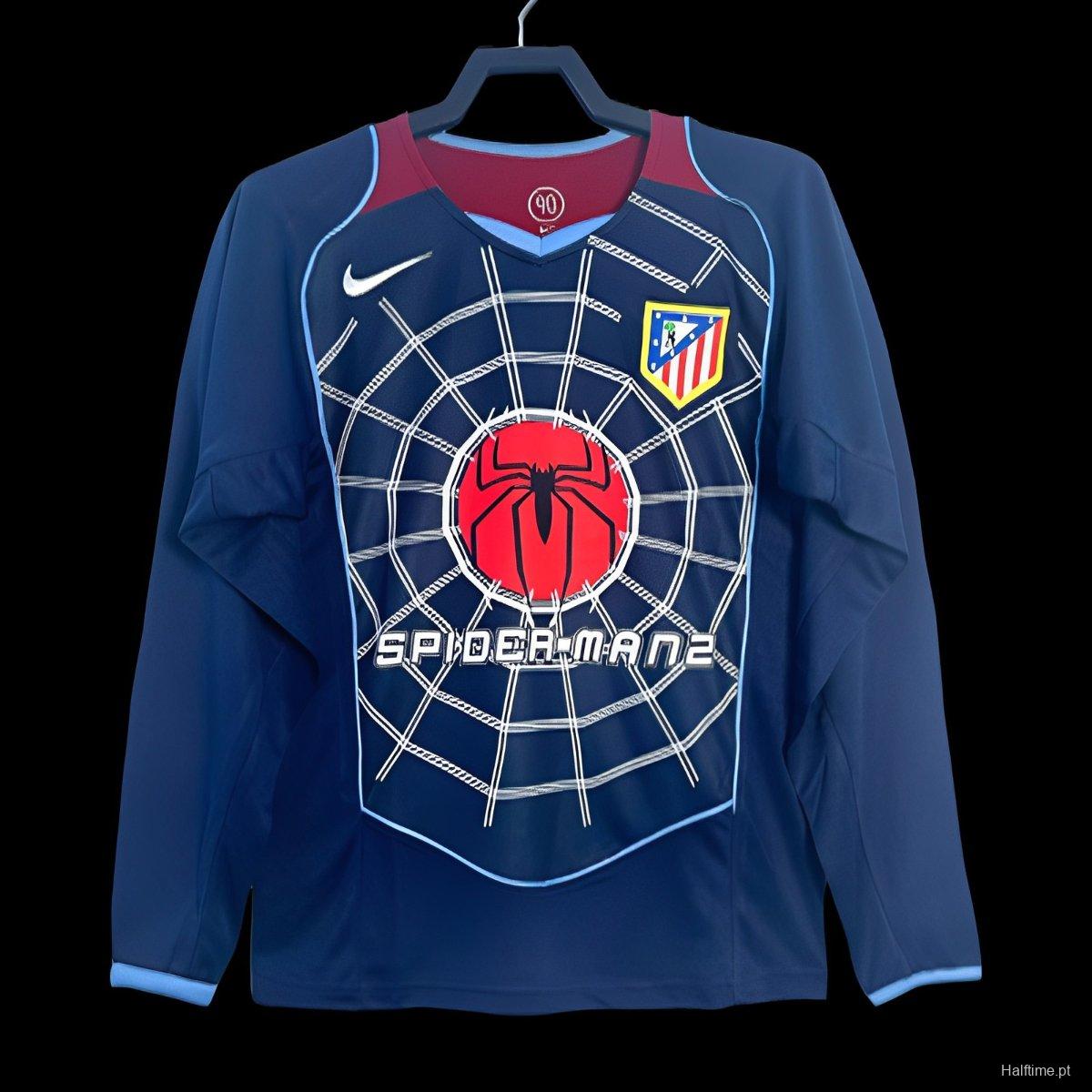 Retro 04/05 Long Sleeve Atletico Madrid Away Blue Jersey